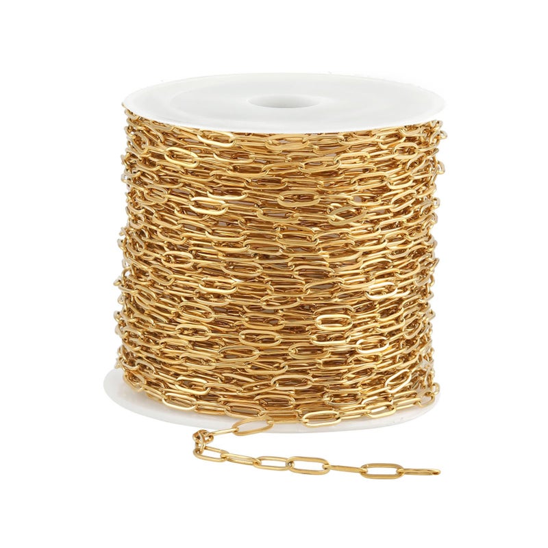 UMAOKANG 10 Meters Gold Plated Chain for Jewelry Making Stainless Steel Paperclip Chains Bulk for Necklace Bracelet Making Jewelry Making Chains