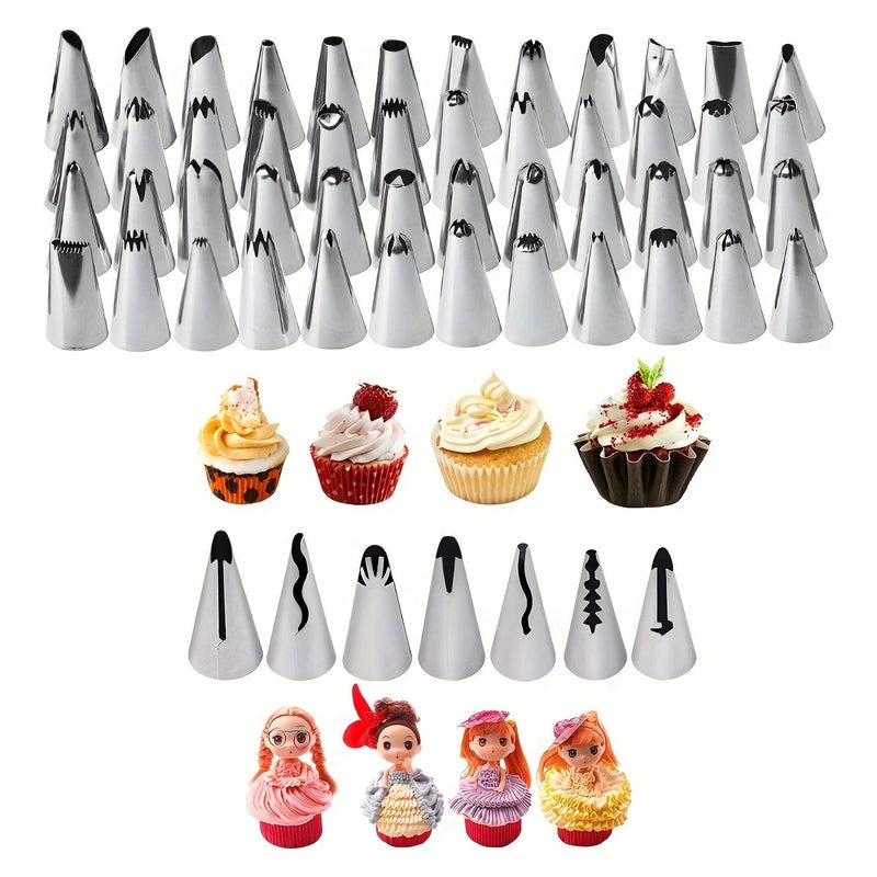 55 Pcs Cream Piping Nozzles Pastry Decorating Baking Tools For Buttercream Frosting Cheese Bread Dough Pastries Birthday Family Holiday Parties Halloween Christmas Gifts - Image 1
