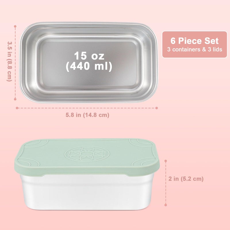 Caperci 3-Pack Large Stainless Steel Snack Containers with Silicone Lids - 15oz Reusable Small Food Storage Deli Containers for Snacks & Meal Prep, Leak-Proof, Easy Open & BPA-Free (440ML) - Image 5
