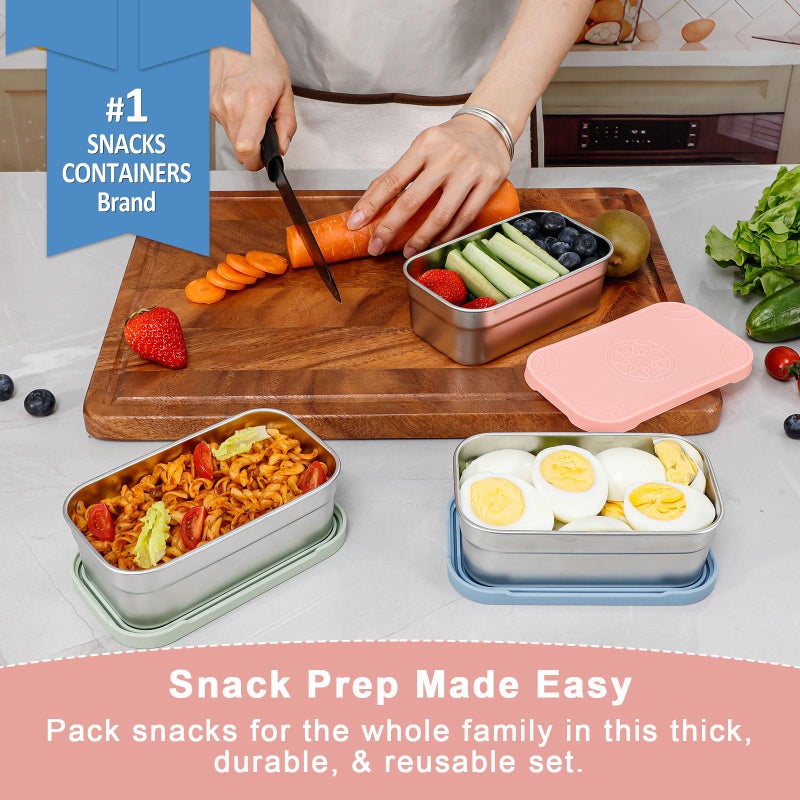 Caperci 3-Pack Large Stainless Steel Snack Containers with Silicone Lids - 15oz Reusable Small Food Storage Deli Containers for Snacks & Meal Prep, Leak-Proof, Easy Open & BPA-Free (440ML) - Image 2