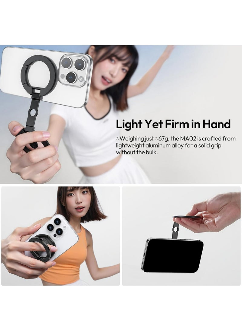 Ulanzi MA02 Dual Magnetic Ring Phone Grip Stand, Aluminum for MagSafe Gym Kickstand Compatible with iPhone 17-12 Series, Foldable Phone Tripod Mount with 1/4" Screw for Live Streaming Vlog - Image 3