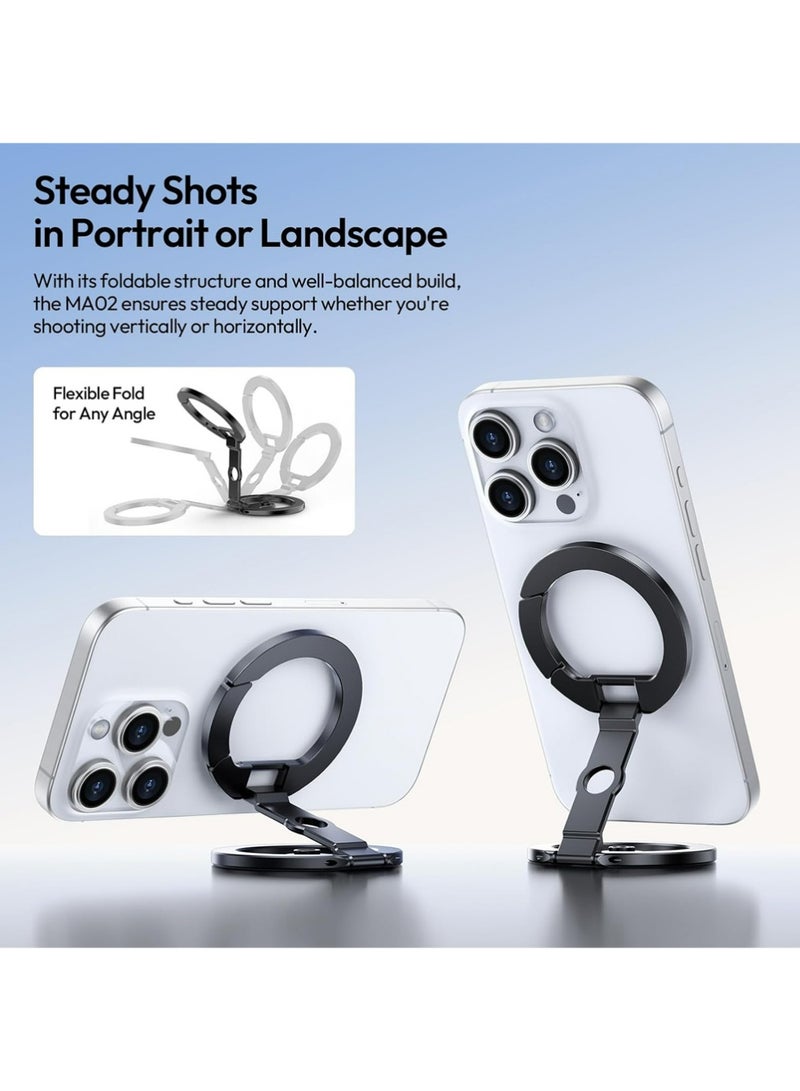 Ulanzi MA02 Dual Magnetic Ring Phone Grip Stand, Aluminum for MagSafe Gym Kickstand Compatible with iPhone 17-12 Series, Foldable Phone Tripod Mount with 1/4" Screw for Live Streaming Vlog - Image 4
