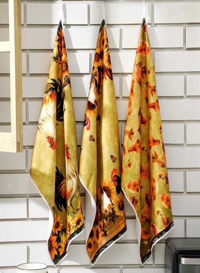 FuWeave 6 Pcs Farmhouse Kitchen Towels Rooster Dish Towels Cock Dishcloths Sunflower Retro Hand Cloths Rustic Cock Mom Gifts for Kitchen Bathroom Decor Housewarming Gift - Image 2