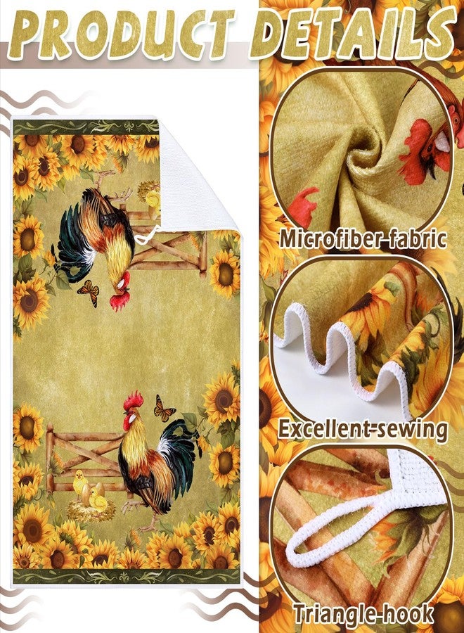 FuWeave 6 Pcs Farmhouse Kitchen Towels Rooster Dish Towels Cock Dishcloths Sunflower Retro Hand Cloths Rustic Cock Mom Gifts for Kitchen Bathroom Decor Housewarming Gift - Image 5