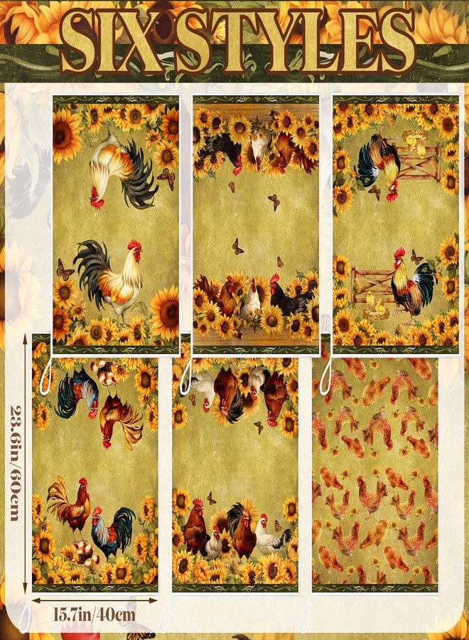 FuWeave 6 Pcs Farmhouse Kitchen Towels Rooster Dish Towels Cock Dishcloths Sunflower Retro Hand Cloths Rustic Cock Mom Gifts for Kitchen Bathroom Decor Housewarming Gift - Image 3