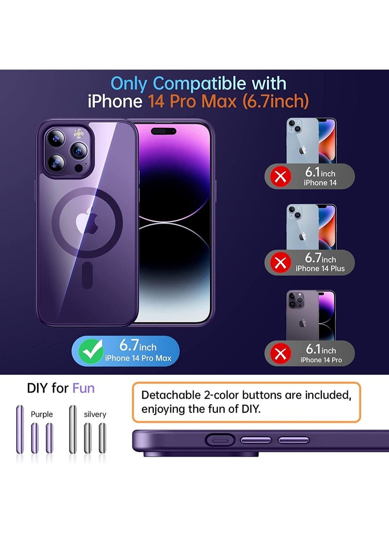 Generic Built in Magnets Compatible with MagSafe Clear Hard PC Back Cover Soft TPU Frame Shockproof Protective Slim Bumper Case for iPhone 14 Pro Max_Purple  - Image 4