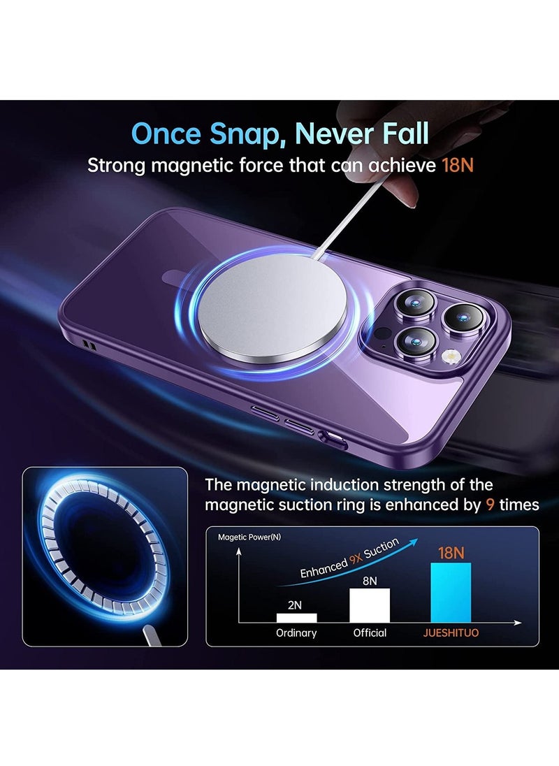 Generic Built in Magnets Compatible with MagSafe Clear Hard PC Back Cover Soft TPU Frame Shockproof Protective Slim Bumper Case for iPhone 14 Pro Max_Purple  - Image 3