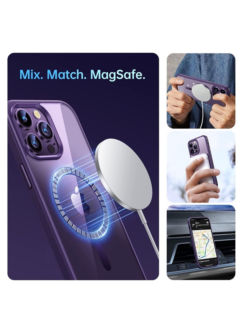 Generic Built in Magnets Compatible with MagSafe Clear Hard PC Back Cover Soft TPU Frame Shockproof Protective Slim Bumper Case for iPhone 14 Pro Max_Purple  - Image 2
