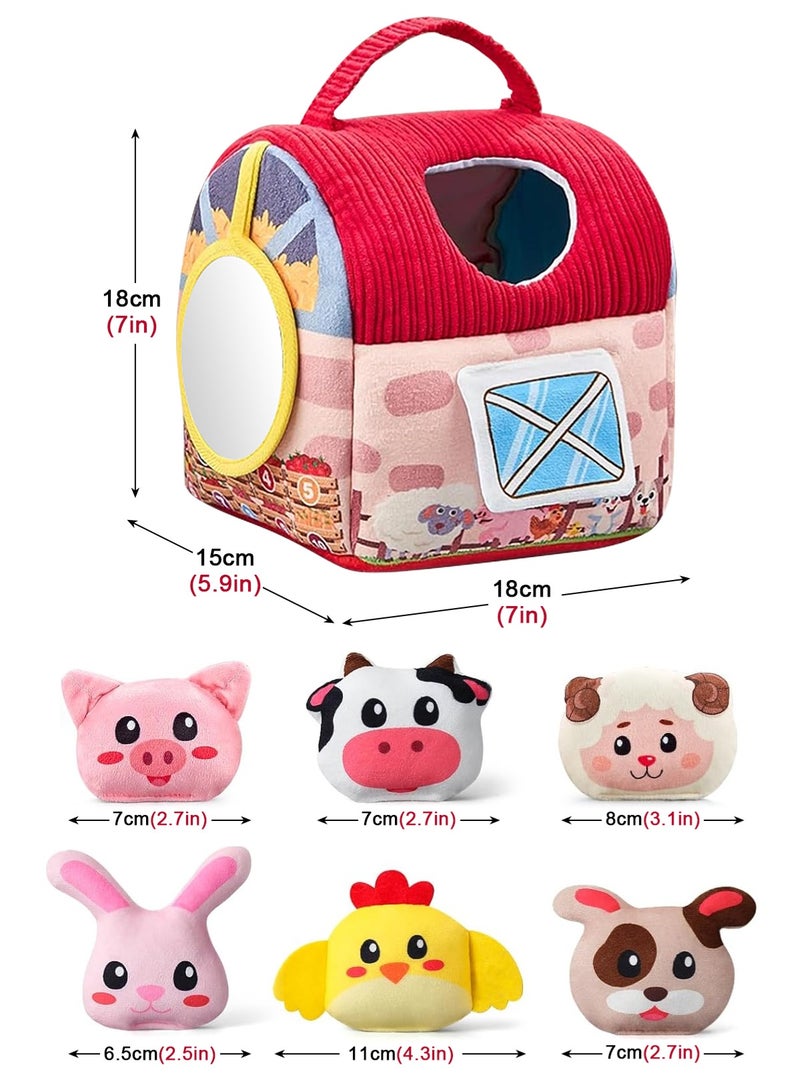 أوربازار ألعاب أطفال من 6 إلى 12 شهرًا - مجموعة ألعاب فرز أشكال حيوانات المزرعة الصغيرة مع 6 قطع من حيوانات المزرعة المحشوة، خشخيشة، ورق مجعد، ومرآة - لعبة مونتيسوري تفاعلية للأطفال الرضع، وألعاب حسية للأطفال الصغار من 1 إلى 3 سنوات - Image 2