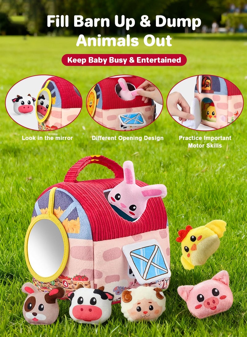أوربازار ألعاب أطفال من 6 إلى 12 شهرًا - مجموعة ألعاب فرز أشكال حيوانات المزرعة الصغيرة مع 6 قطع من حيوانات المزرعة المحشوة، خشخيشة، ورق مجعد، ومرآة - لعبة مونتيسوري تفاعلية للأطفال الرضع، وألعاب حسية للأطفال الصغار من 1 إلى 3 سنوات - Image 4
