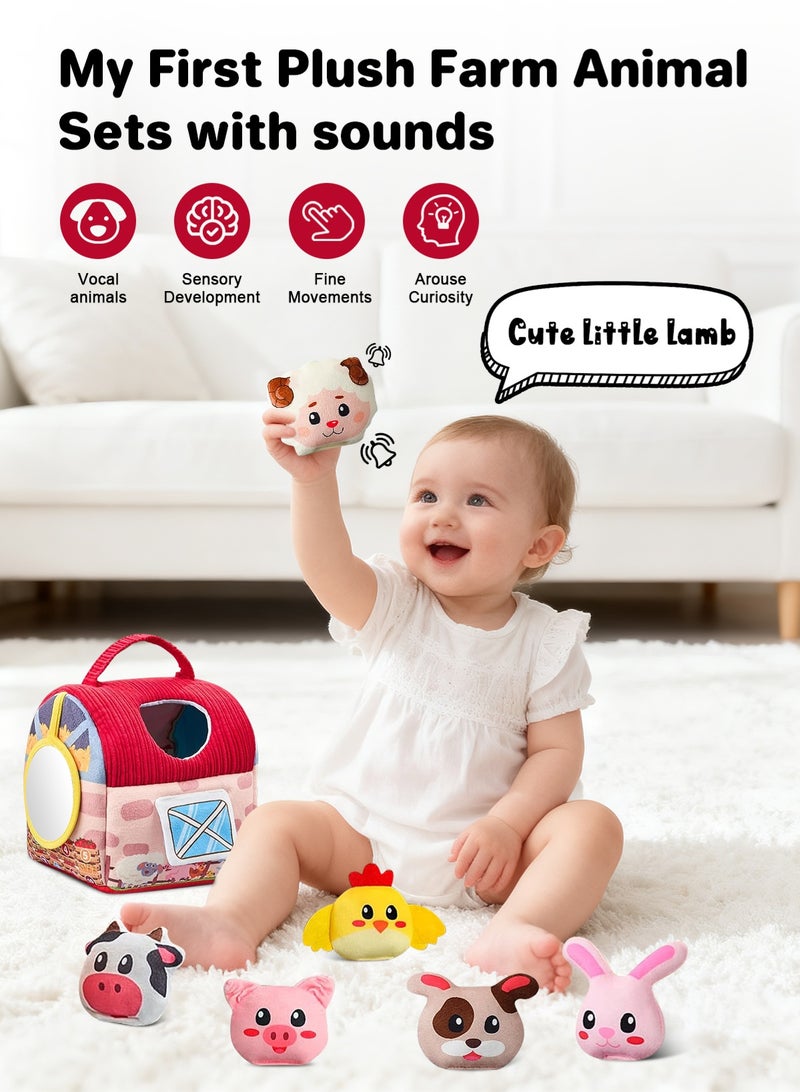أوربازار ألعاب أطفال من 6 إلى 12 شهرًا - مجموعة ألعاب فرز أشكال حيوانات المزرعة الصغيرة مع 6 قطع من حيوانات المزرعة المحشوة، خشخيشة، ورق مجعد، ومرآة - لعبة مونتيسوري تفاعلية للأطفال الرضع، وألعاب حسية للأطفال الصغار من 1 إلى 3 سنوات - Image 3