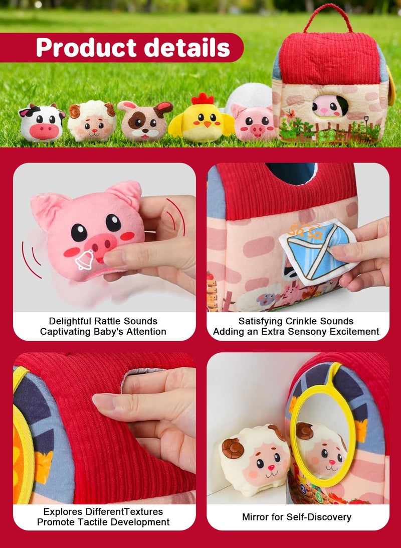 أوربازار ألعاب أطفال من 6 إلى 12 شهرًا - مجموعة ألعاب فرز أشكال حيوانات المزرعة الصغيرة مع 6 قطع من حيوانات المزرعة المحشوة، خشخيشة، ورق مجعد، ومرآة - لعبة مونتيسوري تفاعلية للأطفال الرضع، وألعاب حسية للأطفال الصغار من 1 إلى 3 سنوات - Image 5