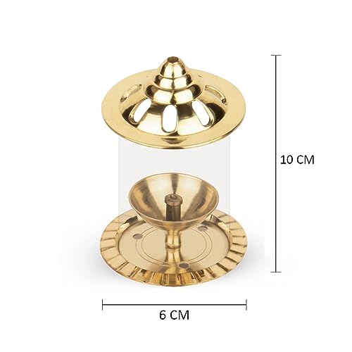 Klassic Navjyoti 4 Inch Akhand Diya with Borosilicate Glass Shade for Mandir, Decorative Brass & Glass Oil Lamp Lantern Diya for Prayers, Cylindrical Brass Diya (Pack of 2) - Image 5