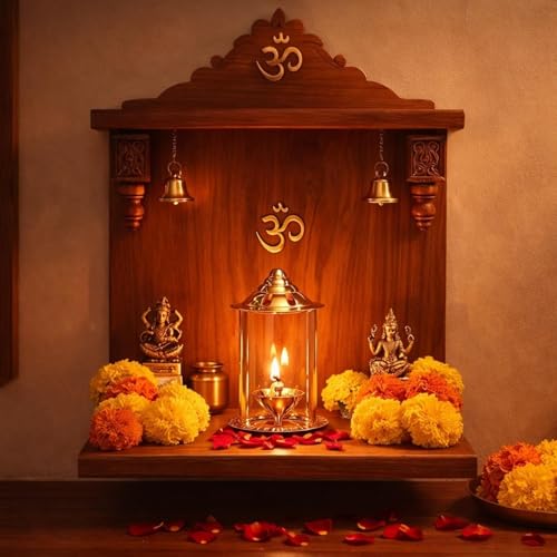 Klassic Navjyoti 4 Inch Akhand Diya with Borosilicate Glass Shade for Mandir, Decorative Brass & Glass Oil Lamp Lantern Diya for Prayers, Cylindrical Brass Diya (Pack of 2) - Image 4