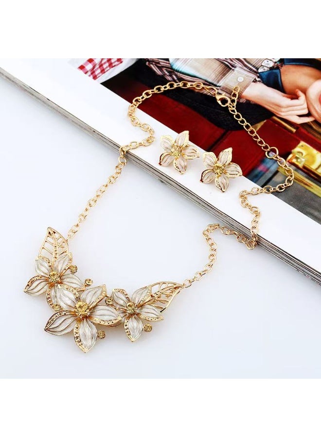 Goolsky White Gardenia Flower Jewelry Set – Hand-Painted Enamel Necklace & Stud Earrings, Elegant Gift for Her - Image 2