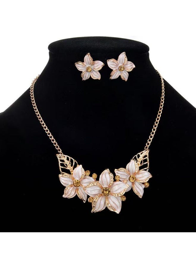 Goolsky White Gardenia Flower Jewelry Set – Hand-Painted Enamel Necklace & Stud Earrings, Elegant Gift for Her - Image 4