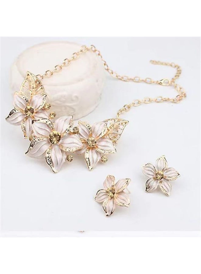 Goolsky White Gardenia Flower Jewelry Set – Hand-Painted Enamel Necklace & Stud Earrings, Elegant Gift for Her - Image 5