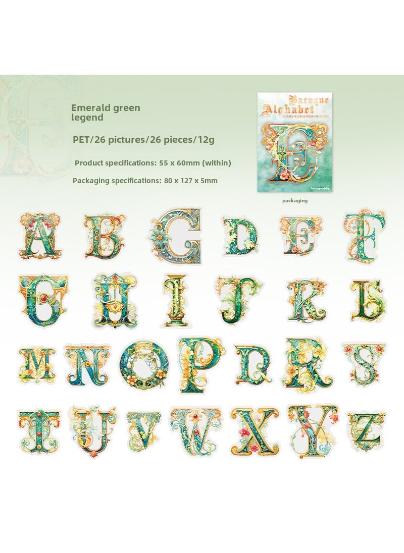 A Beautiful Day PET Sticker Baroque Letter Art Series Letter Hand Account Material Decoration Sticker 6 3 Emerald Green Legends 