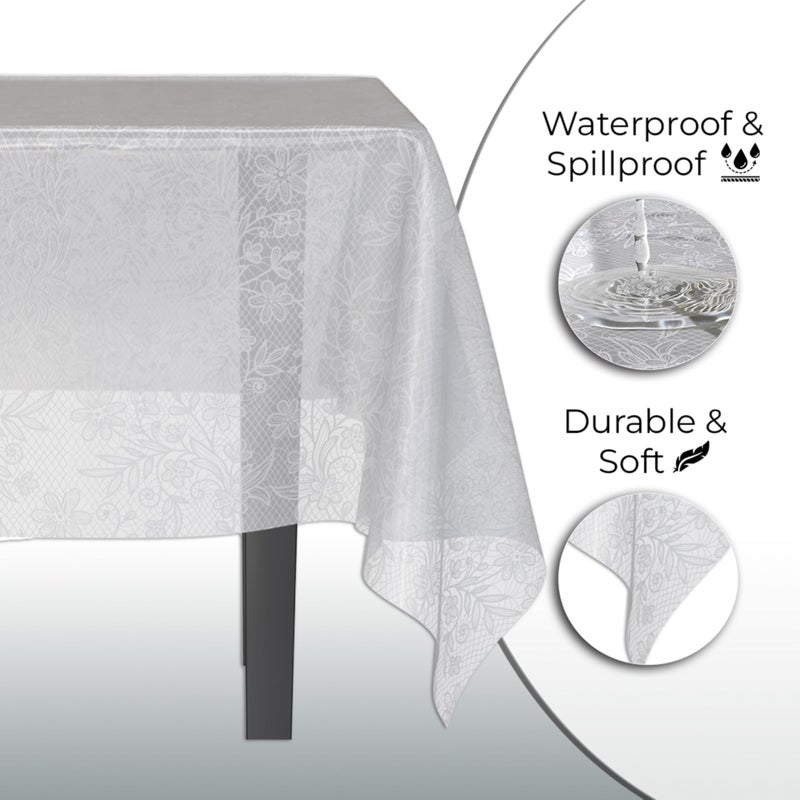 Exquisite Lace Table Cloth Rectangle Table Plastic 12-Pack Lace Tablecloth Rectangular 54" X 108" | Clear & White Floral Tablecloth Disposable | Wild Flower Party Decorations & Party Supplies - Image 4