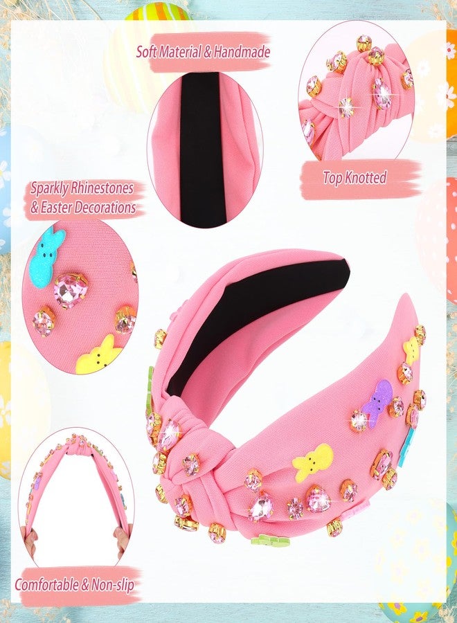 YARIEW Easter Headbands for Women Bunny Headband Elastic Rhinstone Beaded Rabbits Jeweled Headband for Easter Bunny Costume Hair Accessories for Women Spring Birthday Gift Pink - Image 3