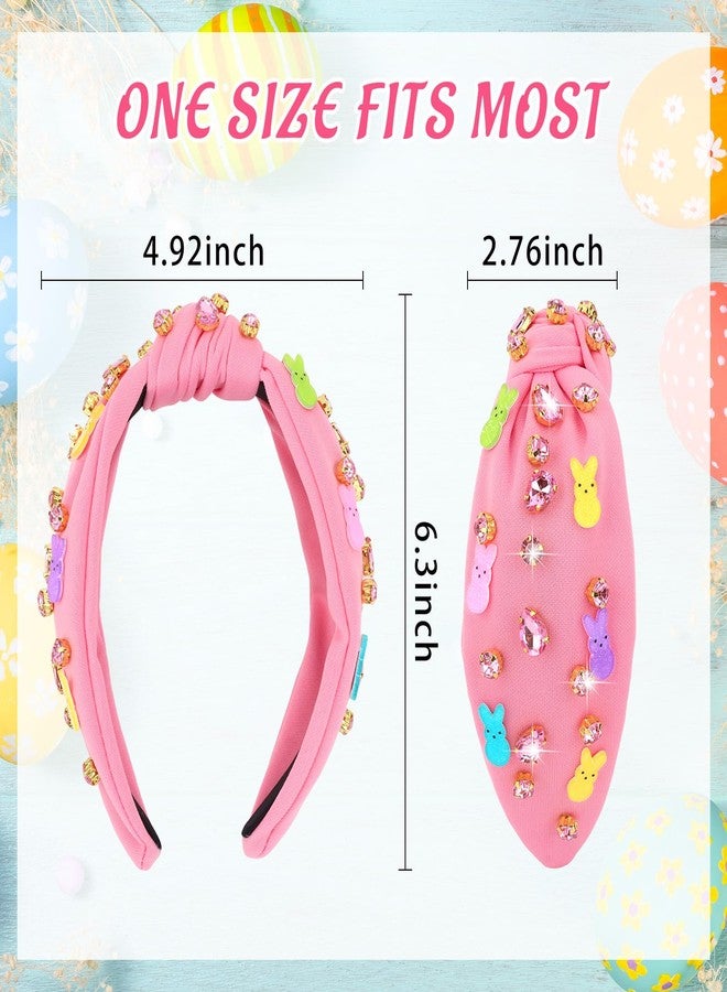 YARIEW Easter Headbands for Women Bunny Headband Elastic Rhinstone Beaded Rabbits Jeweled Headband for Easter Bunny Costume Hair Accessories for Women Spring Birthday Gift Pink - Image 2