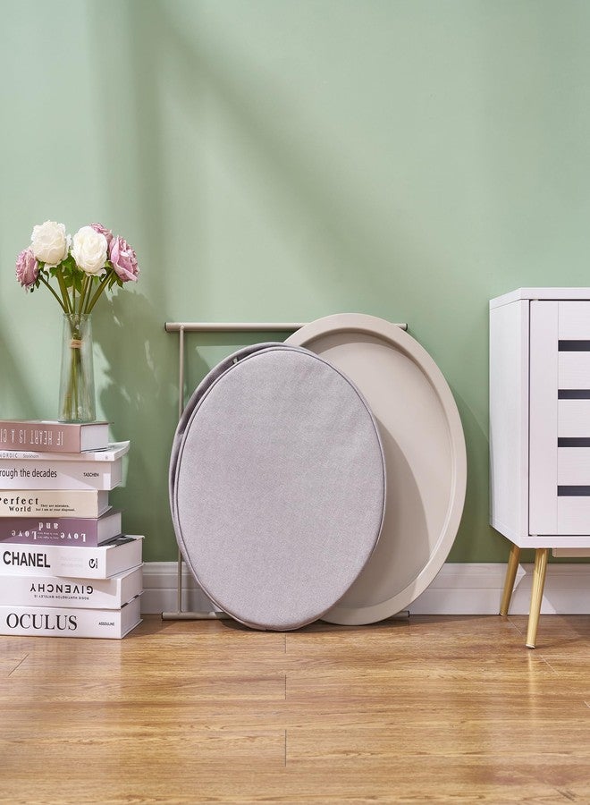 VECELO Round Side/End Table with Fabric Storage Basket，Metal Anti-Rust and Waterproof Small Bedside Nightstand with Removable Tray Top for Living Room，Balcony & Laundry，Grey /1pcs with Basket - Image 4