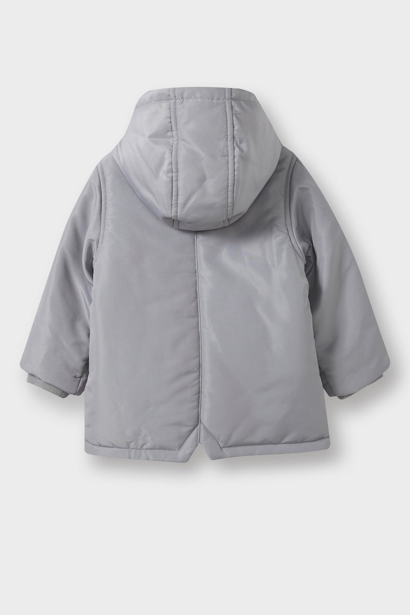 DeFacto Grey BabyBoy Baby Boy Waterproof Pockets Buttons Puffer Jacket Casual - Image 3