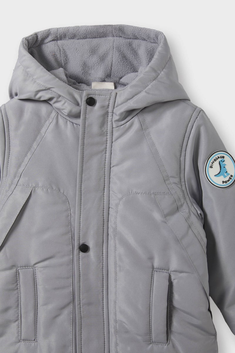 DeFacto Grey BabyBoy Baby Boy Waterproof Pockets Buttons Puffer Jacket Casual - Image 2
