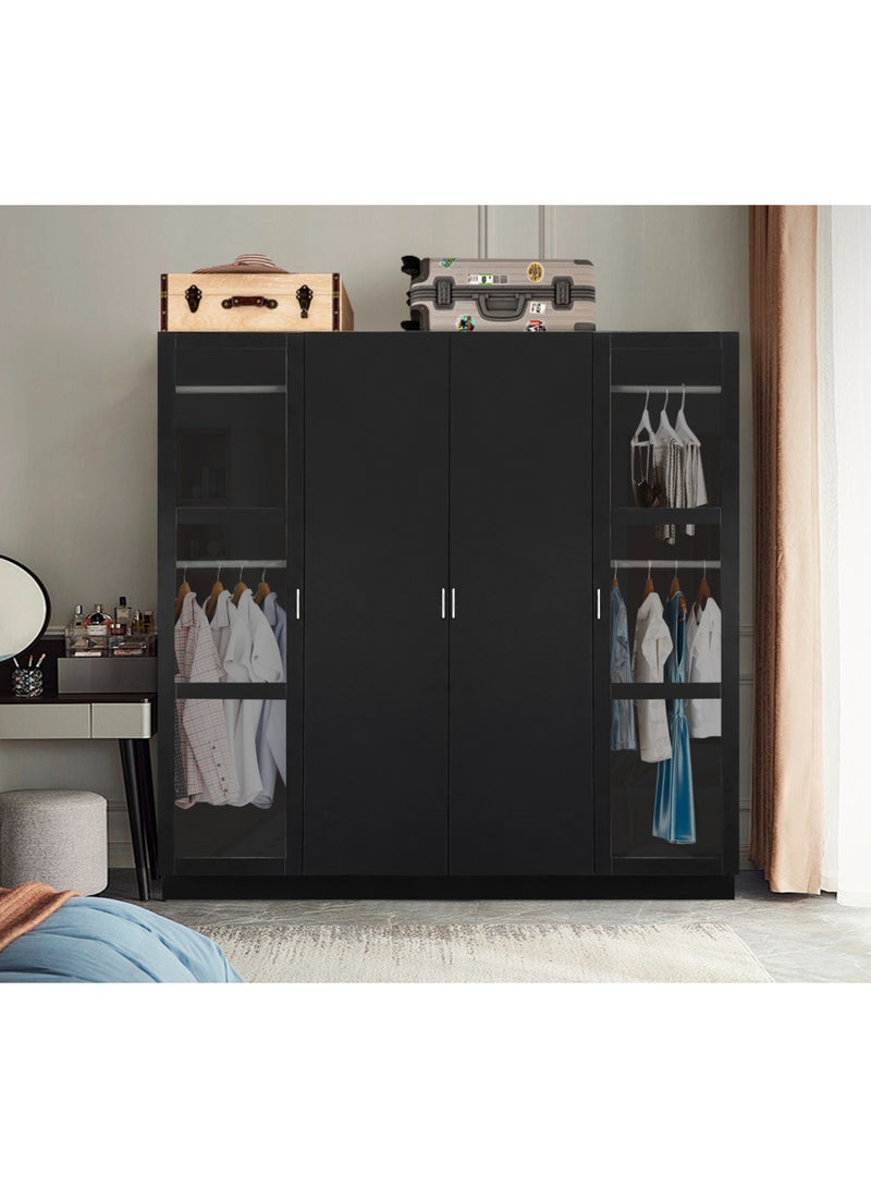 ebb & flow Modern Black Wooden Bedroom Wardrobe – 200 × 60 × 201 cm, Stylish Storage Cabinet with Hanging Rail, Adjustable Shelves, and Quiet-Close Doors - Image 1