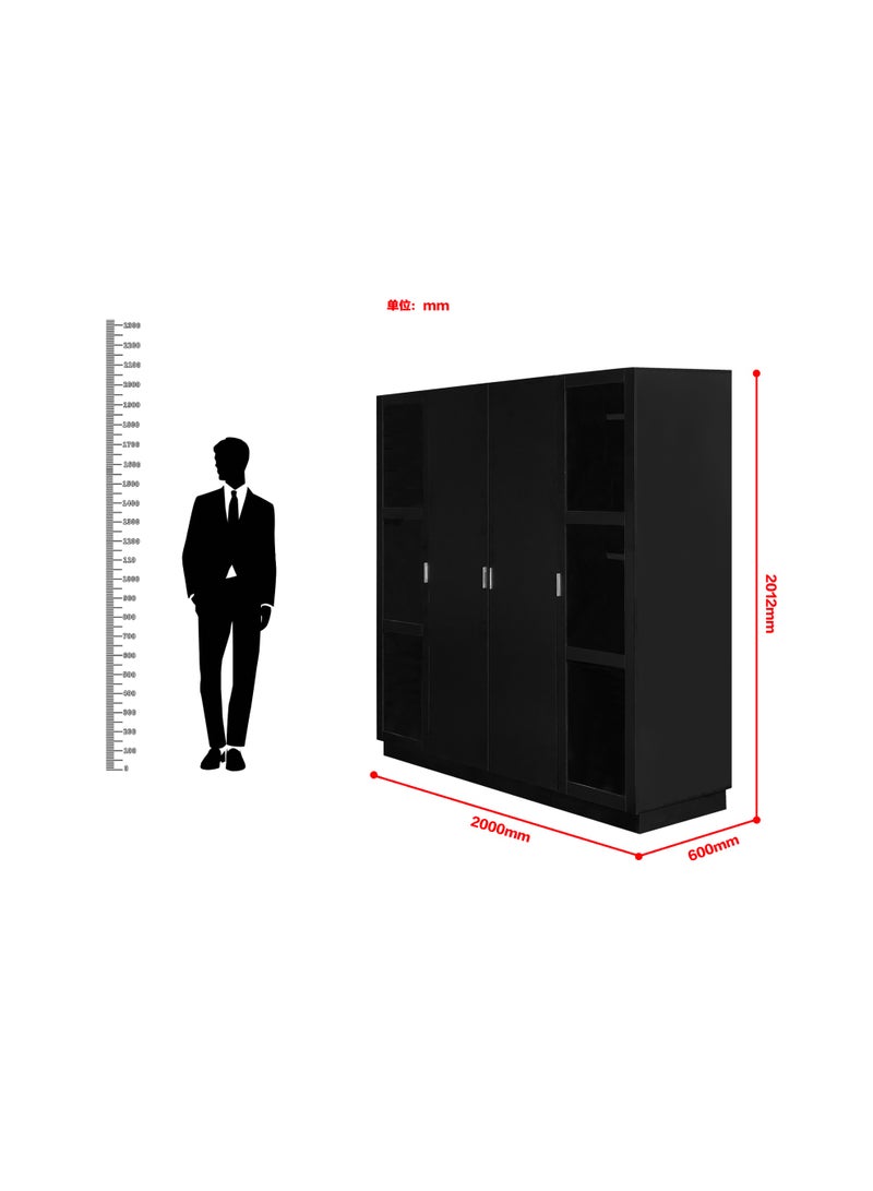 ebb & flow Modern Black Wooden Bedroom Wardrobe – 200 × 60 × 201 cm, Stylish Storage Cabinet with Hanging Rail, Adjustable Shelves, and Quiet-Close Doors - Image 3