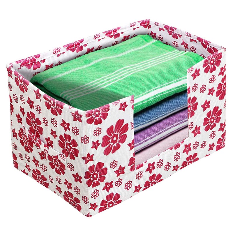 Kuber Industries Heart Home Flower Printed Multiuses NonWoven Closet Organizer Storage Bin Shelf Storage Oragnizer With Handle Pack of 2 PinkHS43HEARTH26361 - Image 4