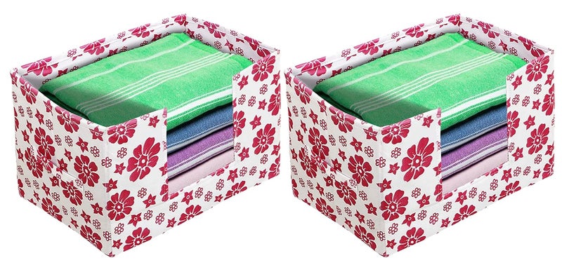 Kuber Industries Heart Home Flower Printed Multiuses NonWoven Closet Organizer Storage Bin Shelf Storage Oragnizer With Handle Pack of 2 PinkHS43HEARTH26361 - Image 1