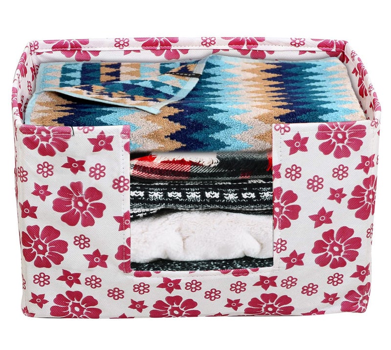 Kuber Industries Heart Home Flower Printed Multiuses NonWoven Closet Organizer Storage Bin Shelf Storage Oragnizer With Handle Pack of 2 PinkHS43HEARTH26361 - Image 3