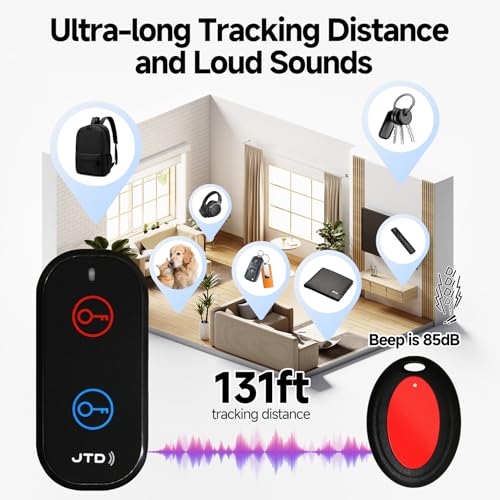 JTD Key Finder Locator with Sound, Remote Finder - 2 Receivers, 1 Car Tracker Keychain,85dB Loud, 131ft Range Tracker for Keys, Wallet, Pet,TV Remote Control - No App Needed Item Finder for Home - Image 3