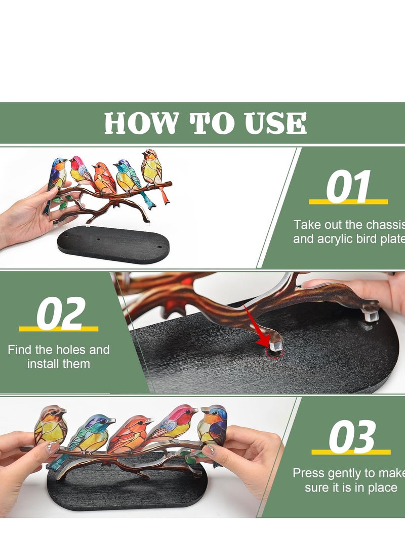 Generic Stained Glass Birds on Branch Desktop Ornaments,Metal Vivid Craft Desktop Ornaments for Home Office Decor,Bird Series Metal Decorations, Gift for Housewarming Decor and Bird Lover (5 Birds)  - Image 3
