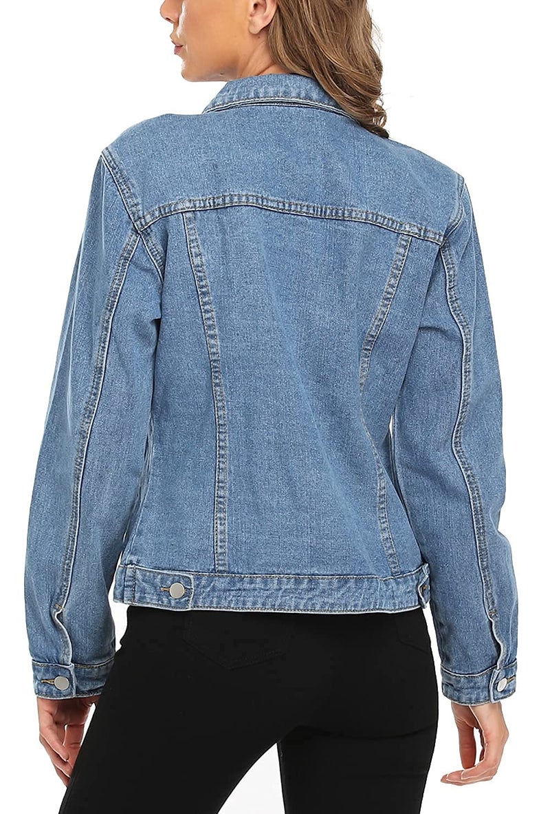 MISS MOLY Women's Denim Jacket Button Up Long Sleeve Basic Trendy Jean Jacket Coat with Pockets mid Blue M - Image 5