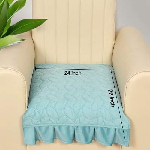 Yellow Weaves Quilted Velvet 1 Seater Sofa Cover Protector with Frill, Anti-Slip Sofa Cover Seat Mat (24 x 26 Inch), Sky Blue - Image 4