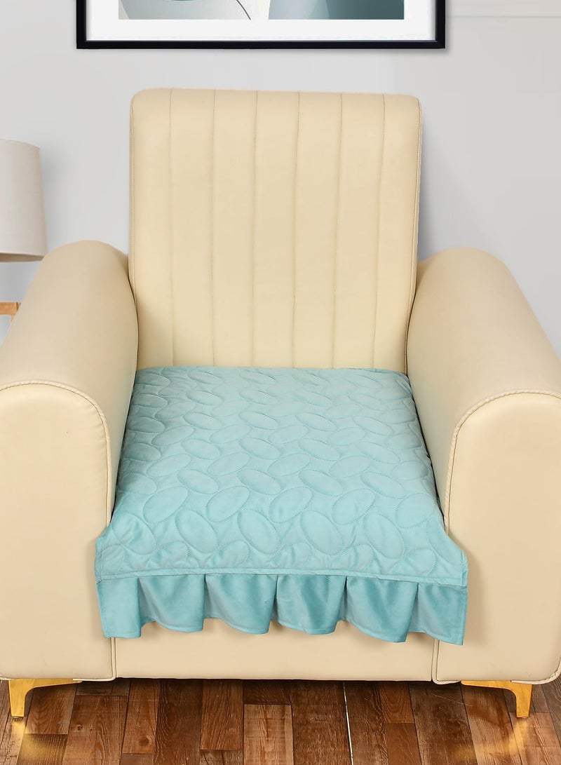 Yellow Weaves Quilted Velvet 1 Seater Sofa Cover Protector with Frill, Anti-Slip Sofa Cover Seat Mat (24 x 26 Inch), Sky Blue - Image 1