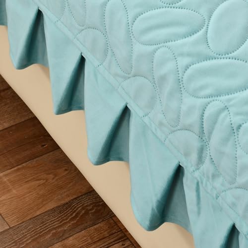 Yellow Weaves Quilted Velvet 1 Seater Sofa Cover Protector with Frill, Anti-Slip Sofa Cover Seat Mat (24 x 26 Inch), Sky Blue - Image 3