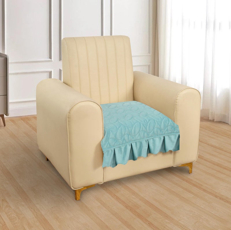 Yellow Weaves Quilted Velvet 1 Seater Sofa Cover Protector with Frill, Anti-Slip Sofa Cover Seat Mat (24 x 26 Inch), Sky Blue - Image 2