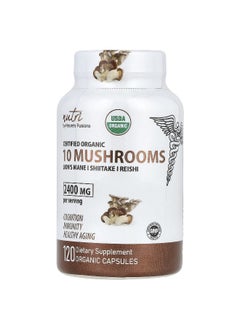 Nutri Nutri, Organic 10 Mushrooms, Lion's Mane, Shiitake, Reishi, 2,400 mg, 120 Organic Capsules ( 600 mg per Capsule)  - Image 1