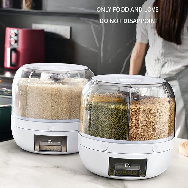 Tray Tray Automatic Plastic 360 Degree Rotation Cereal Dry Food Rice Grain Storage Dispenser Box, with Measuring Cup, 10 kg, White (S)  - Image 3