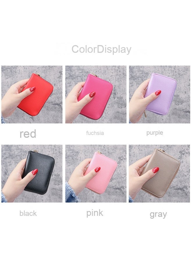 Generic - Solid Color Lychee Grain Organ Card lady Holder Organiser Wallet Women's ID Card Slot Card Bag Card Sleeve Coin Purse - Image 1
