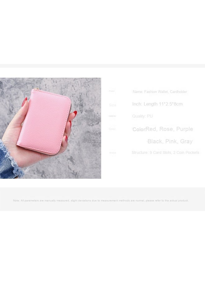 Generic - Solid Color Lychee Grain Organ Card lady Holder Organiser Wallet Women's ID Card Slot Card Bag Card Sleeve Coin Purse - Image 1