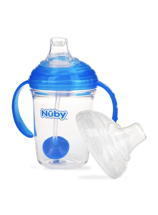 Nuby 360 Grip N' Sip 8oz Tritan Cup, Weighted Straw with Hygienic Cover, Blue - Image 1