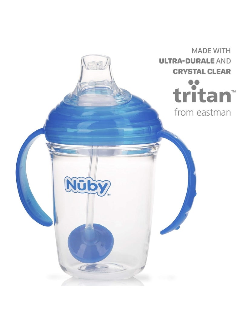 Nuby 360 Grip N' Sip 8oz Tritan Cup, Weighted Straw with Hygienic Cover, Blue - Image 3
