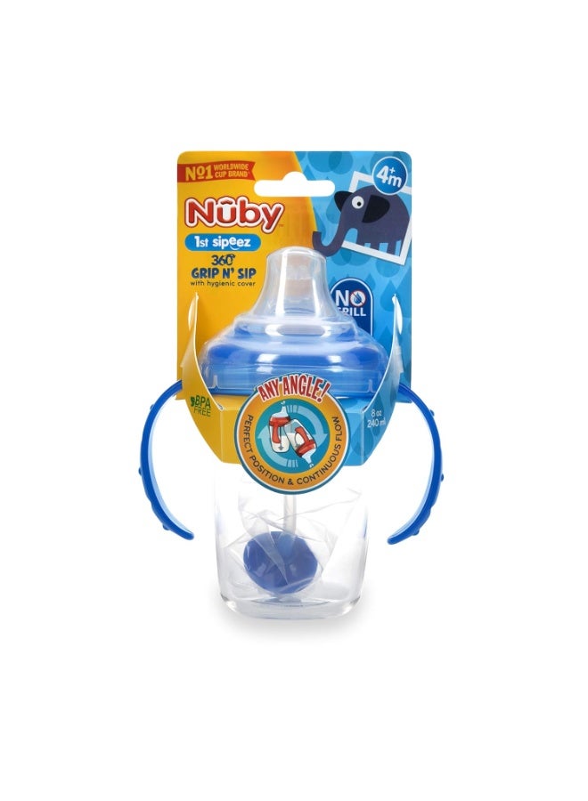 Nuby 360 Grip N' Sip 8oz Tritan Cup, Weighted Straw with Hygienic Cover, Blue - Image 2