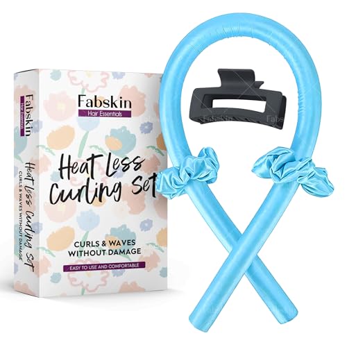 Fabskin Heatless Hair Curler Set For Women | Satin Silk Curling Rod Headband With Hair Clutcher and Scrunchiesv-Sky Blue - Image 1