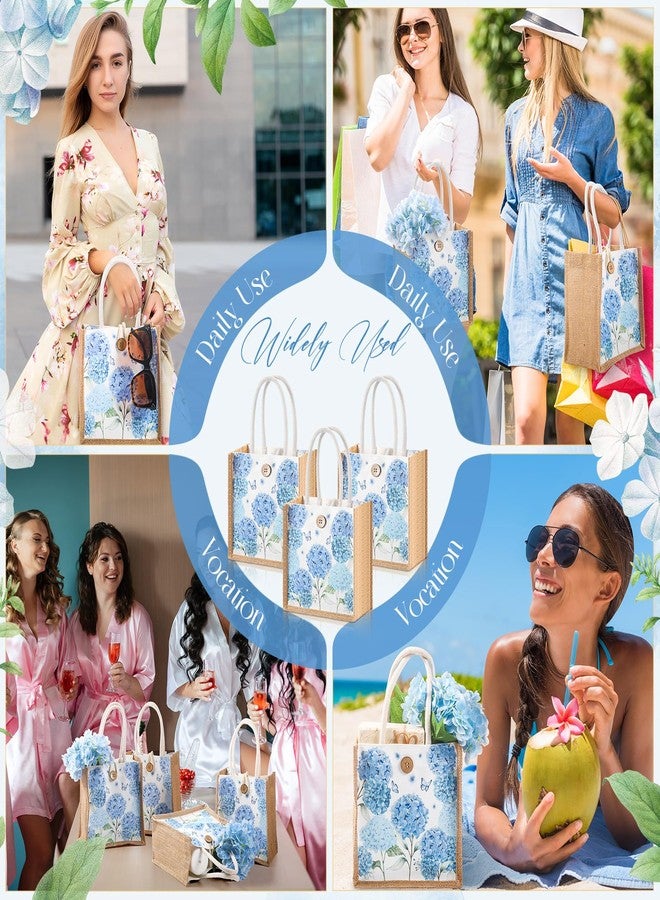 Abbylike 6 Pcs Floral Gift Bag Mini Reusable Flower Cielito Lindo Burlap Goodie Tote with Handle Button for Wedding Bridal Baby Shower Talavera Spring Party Favor (Blue Hydrangea - Image 4