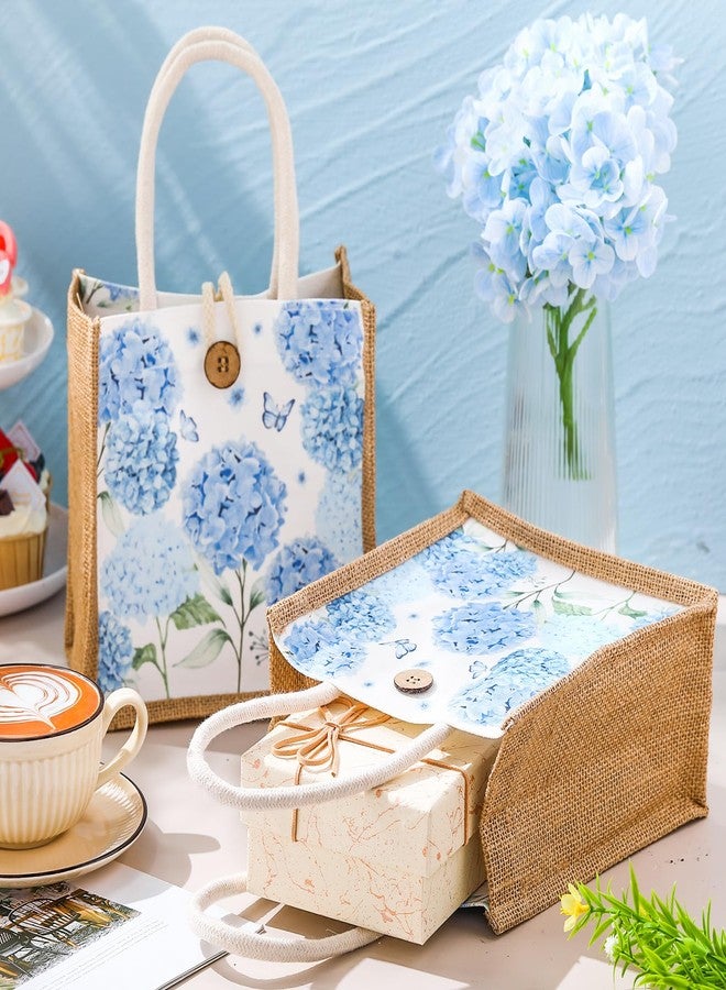 Abbylike 6 Pcs Floral Gift Bag Mini Reusable Flower Cielito Lindo Burlap Goodie Tote with Handle Button for Wedding Bridal Baby Shower Talavera Spring Party Favor (Blue Hydrangea - Image 2